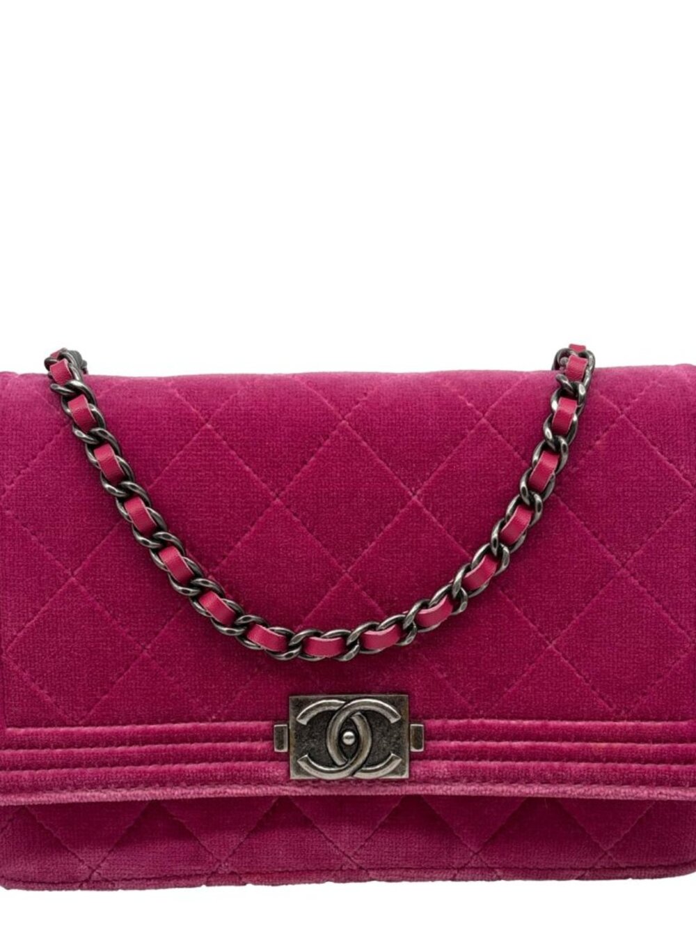 Chanel  Boy Quilted Velvet WOC Crossbody Bag Fuchsia